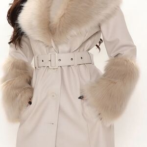 Fashion Nova Cream Trench Coat with Faux Fur Trim